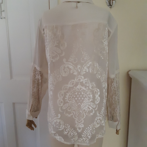 Chico's sheer embroidered button down shirt - Picture 2 of 10